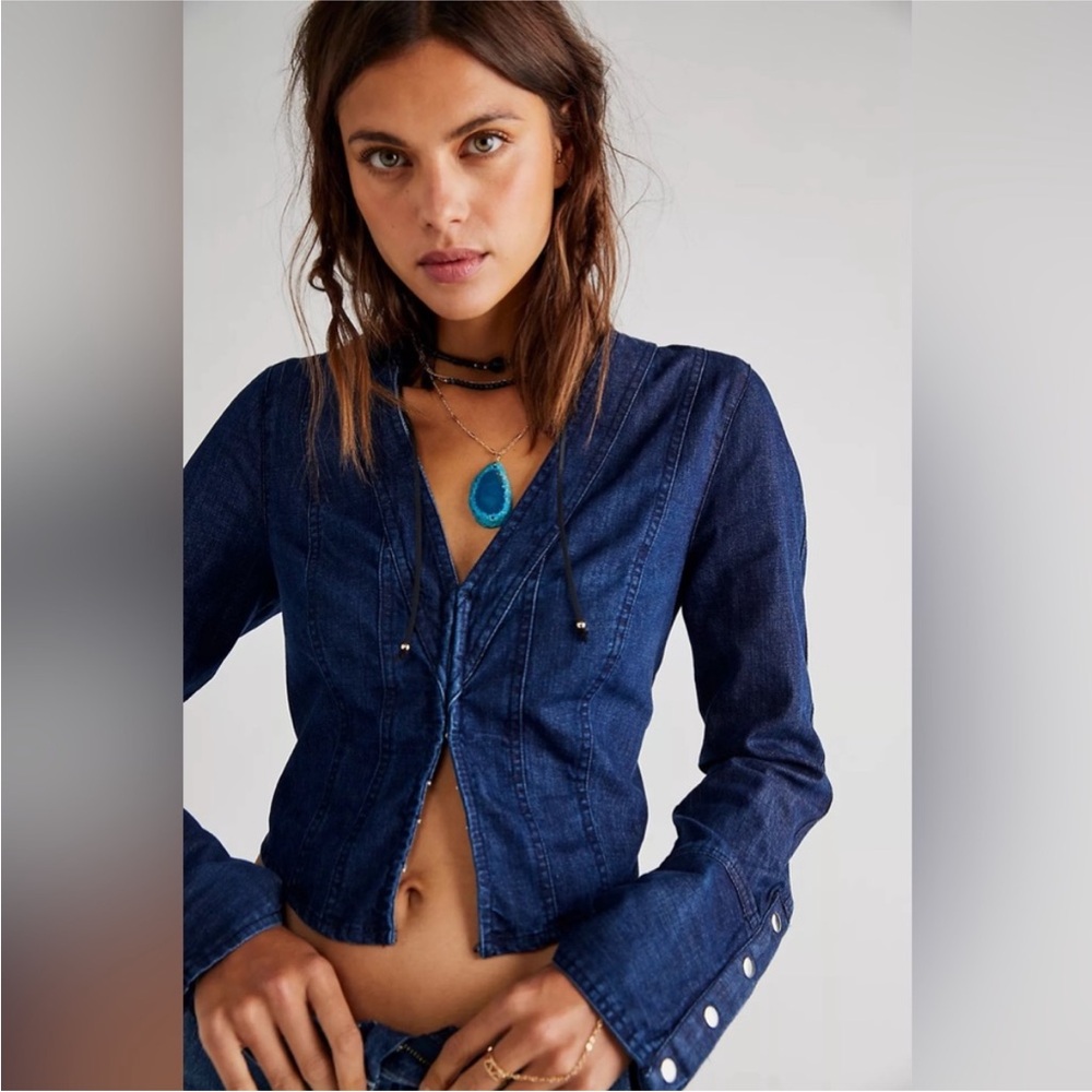 NWOT Free People Caroline Denim Top